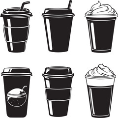 Fast food and Coffee cup icons set vector silhouette 