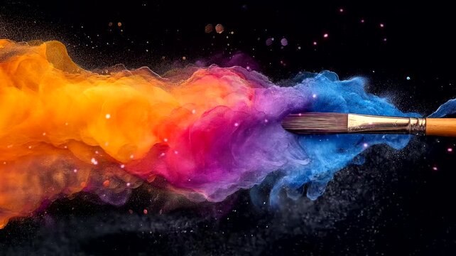 Watercolor wave with paintbrush. Seamless looping time-lapse 4k video animation background