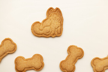 husky cookies and bone biscuits on the table. Copy space