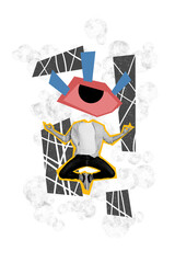 Composite collage picture image of man lotus meditate fly eye instead head vision watch look...