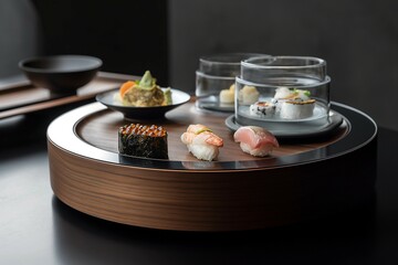 A collection of sashimi, sushi, and nigiri that are as pleasing to the eye as they are to the palate.  generative ai