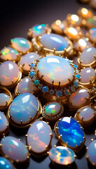 Opal Jewelry, Gemstone, Precious, Colorful, Luxury, Fashion, Accessories, Ring, Glamour, Sparkle, Gem, Elegant, AI Generated
