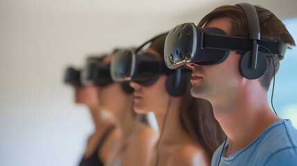 Group of People Wearing Virtual Headsets