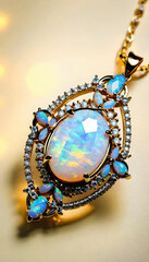 Opal Jewelry, Gemstone, Precious, Colorful, Luxury, Fashion, Accessories, necklace, Glamour, Sparkle, Gem, Elegant, AI Generated

