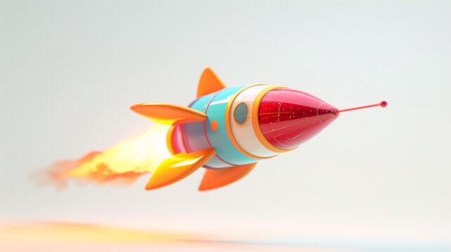 Colorful Toy Rocket Flying in the Air
