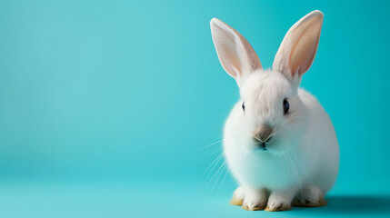 White Rabbit on Blue Background