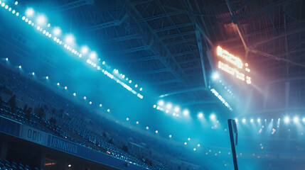 Vibrant Stadium Illuminated by Blue Lights