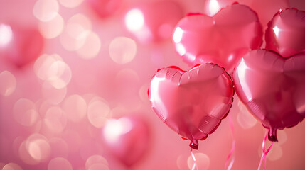 Pink Heart-Shaped Balloons Floating in the Air