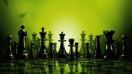 Background with chess pieces in Lime Green color.