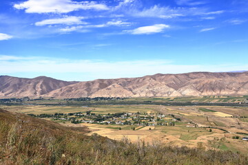 view over the river valley in the Chong Kemin National Park in Kyrgyzstan, Central Asia