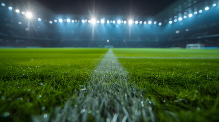 Soccer Field With Green Grass and Lights
