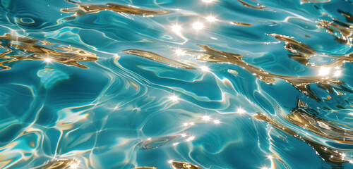 sparkling golden light dancing on gentle blue water waves