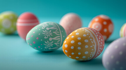 Array of Colorful Painted Easter Eggs on Table