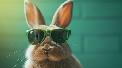 Sunglass-wearing Rabbit With Brick Wall Background