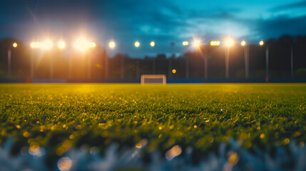 Soccer Field at Night With Soccer Goal in Background