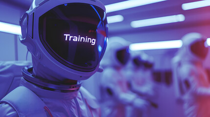Astronaut in Space Suit Undergoing Training - obrazy, fototapety, plakaty