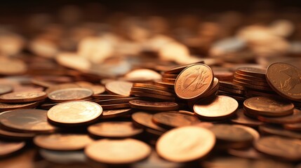 Background with coins is Brown color. - obrazy, fototapety, plakaty