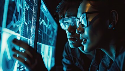 High tech laboratory dedicated team of scientists both men and women are deeply in groundbreaking research focus is intense as analyze data on advanced computer screens complexities of biology