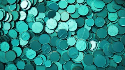 Background with coins is Cyan color. - obrazy, fototapety, plakaty