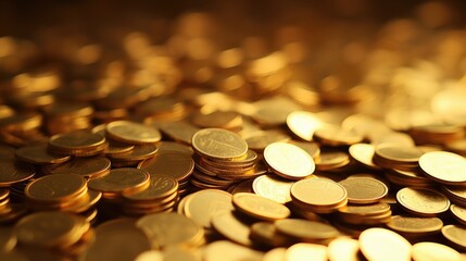 Background with coins is Gold color - obrazy, fototapety, plakaty