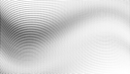 Vector abstract wave pattern. Modern digital design with halftone made by triangles. Flowing curves in a gradient background, blending black and white geometric shape elements seamlessly.