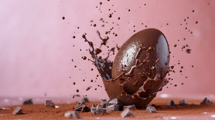 Chocolate Egg With Splashing Chocolate