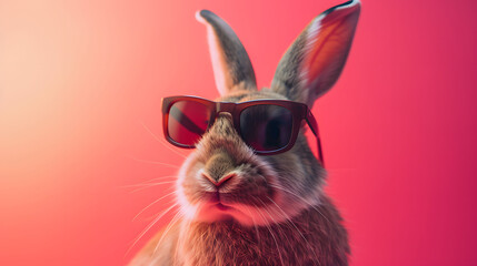 Rabbit Wearing Sunglasses on Pink Background