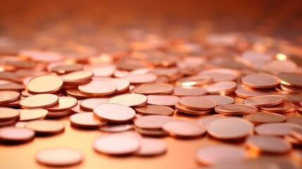  Background with coins is Peach color. - obrazy, fototapety, plakaty