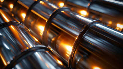 Close Up of Metal Pipes in Modern Oil Pipeline Industry