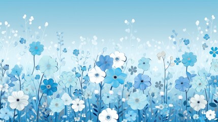 Background with different flowers in Arctic Blue color.