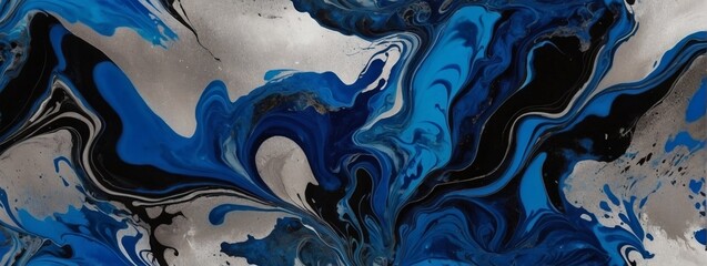 Cobalt abstract black marble background art paint pattern ink texture watercolor silver leaf fluid wall.
