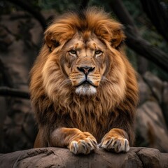 Fototapeta premium Predatory lion animals in their natural habitat. Beautiful creatures Generative AI