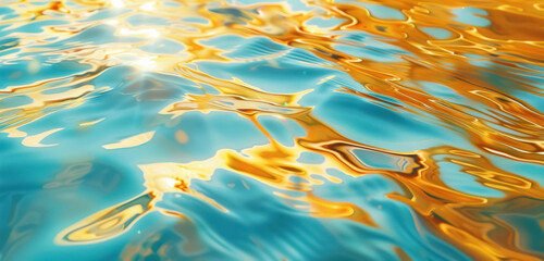 Fototapeta na wymiar golden sunlight reflections on tranquil aqua blue water ripples