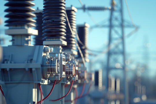 Substation for high voltage electricity with switchgear a transmission transformers AI Generative