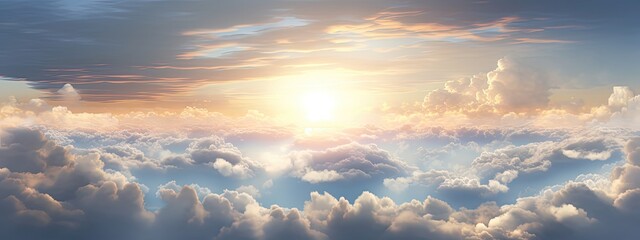 Fototapeta premium aerial view sun in cloudy sky, natural and soft light, photorealistic rendering