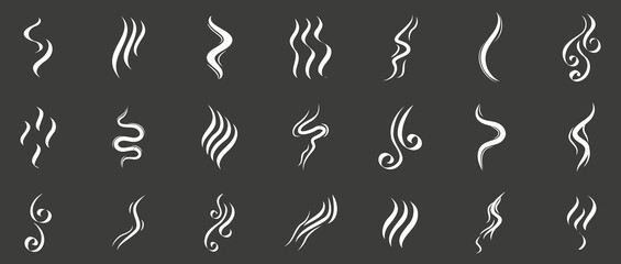 Smoke, steam, cloud logo collection. Set of smoke logo in a flat design. Aromas vaporize icons - obrazy, fototapety, plakaty