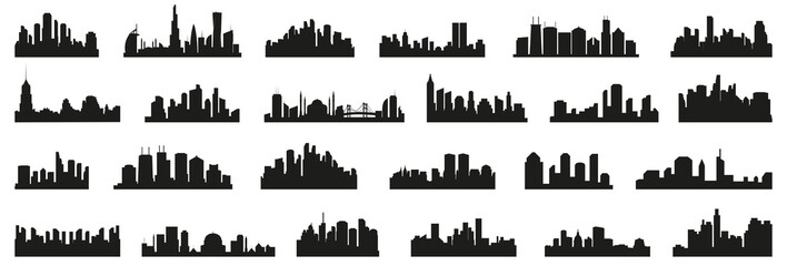 City silhouette skyline collection. Set of black city silhouette. Night town skyline icons - obrazy, fototapety, plakaty