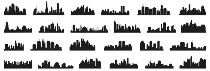Fotobehang City silhouette skyline collection. Set of black city silhouette. Night town skyline icons © top dog