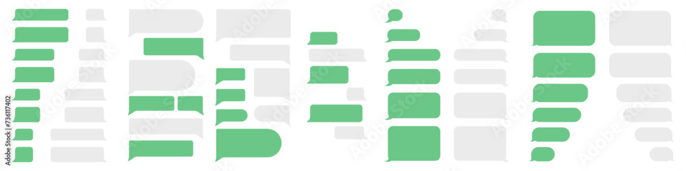 Poster Message speech bubble collection. Set of green and gray chatting box. Speech bubble collection for chatting. Set of chatting sms template bubbles