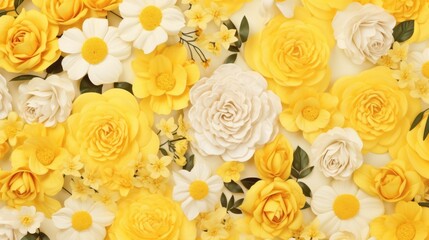 Background with different flowers in Lemon Yellow color