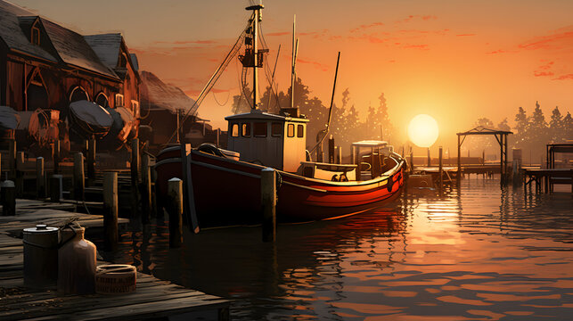 boats in the harbor,,
A boat in the ocean at sunset
