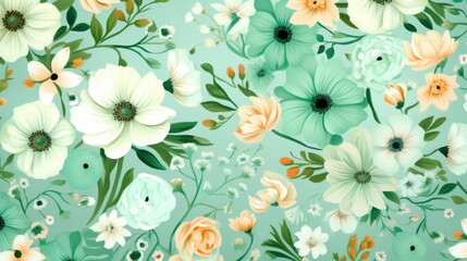 Background with different flowers in Mint color