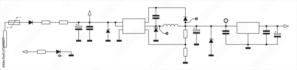 Poster template of technical schematic diagram of pulse stabilizer electronic device. vector drawing electr