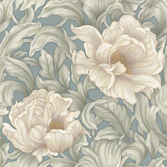 Seamless pattern with baroque and victorian flowers and leaves. Wedding print. Floral pattern for wallpaper or fabric. 