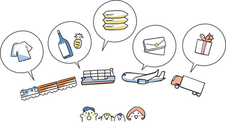 生活を支える物流、ロジスティクス　セット　イラスト素材	
