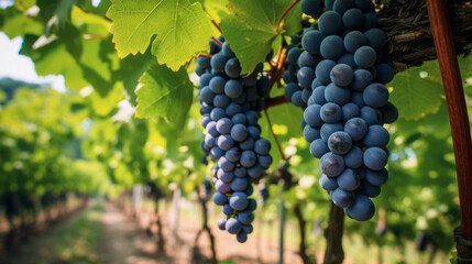 close-up of ripening grapes of a rural blue vineyard