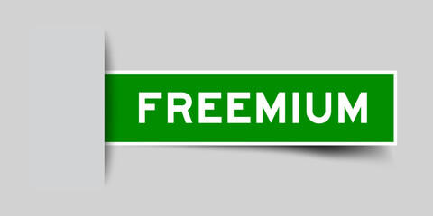 Green color square label sticker with word freemium that inserted in gray background