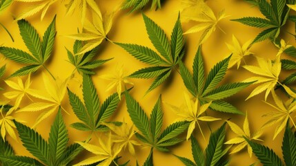Background with Lemon Yellow marijuana leaves