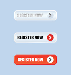 Register buttons for web applications and websites. 3d style with arrow symbols. Vector illustration.