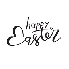 Happy Easter black linear hand draw lettering. Design for holiday greeting card.